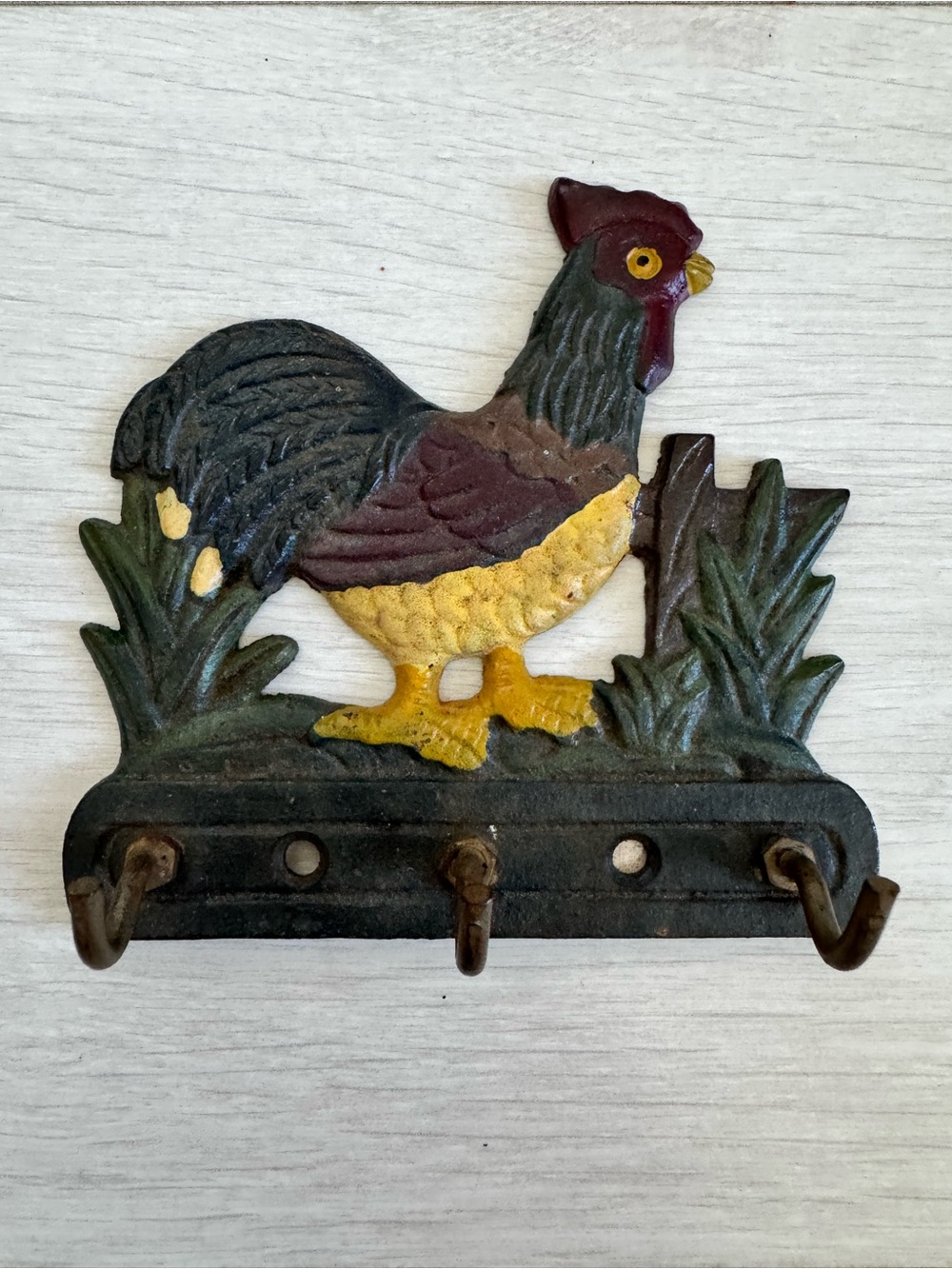 Vintage Wall Mount Key Holder - Cast Iron Key Hook Rack - Rooster